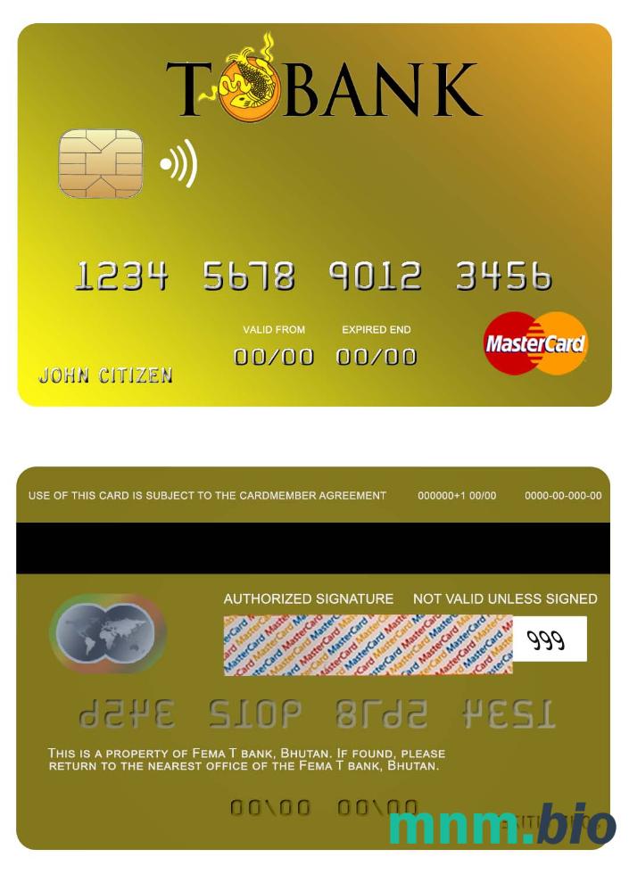 Bhutan T bank przykład karty mastercard w formacie PSD